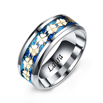 Oceľový prsteň Štvorlístok s modrými trblietkami