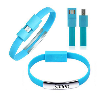 Náramok Unisex micro USB kábel tyrkysový