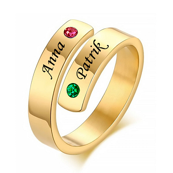 Oceľový prsteň Family pozlátený 18-karátovým zlatom červeno-zelenej farby