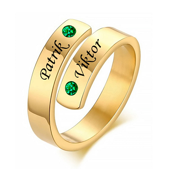 Oceľový prsteň Family pozlátený 18-karátovým zeleným zlatom