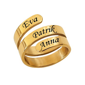 Oceľový prsteň Family zlatý 3 mená