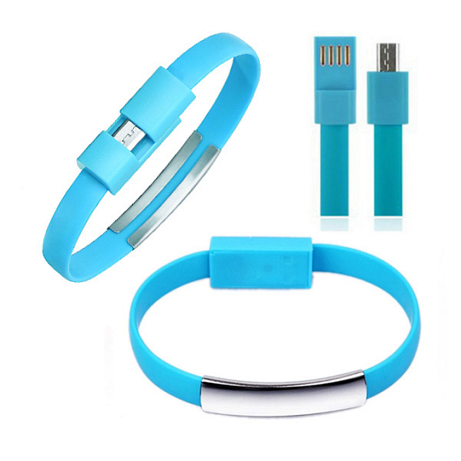 Náramok Unisex micro USB kábel tyrkysový