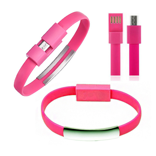 Náramok Unisex micro USB kábel ružový