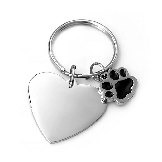 Oceľový prívesok na kľúče Srdce so psou labkou