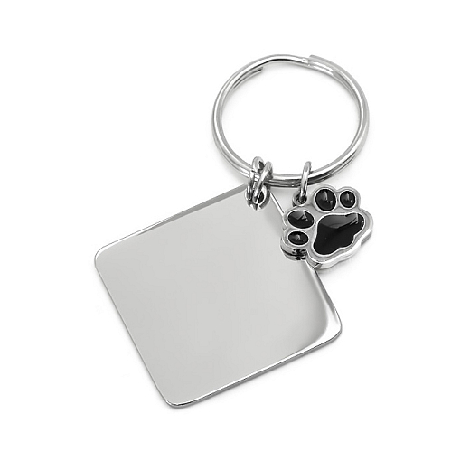 Oceľový prívesok na kľúče Tag Square so psou packou