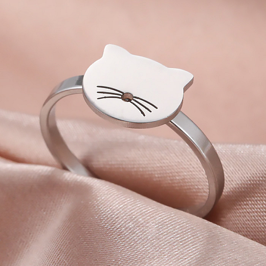 Oceľový prsteň Mačička s Fúsky