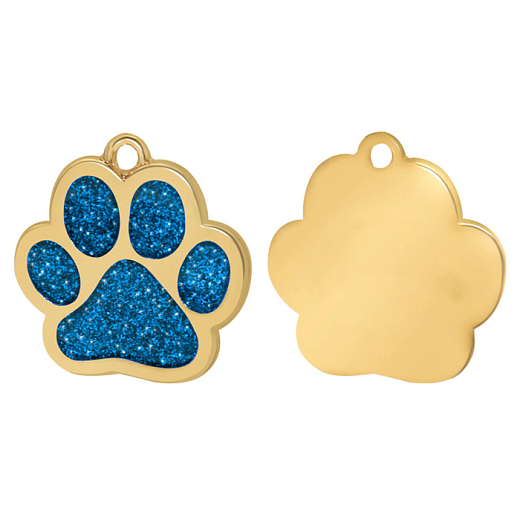 Psia známka zlatá - labka s glitrami modrá